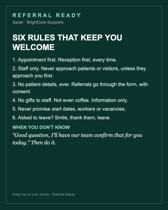 Pocket card: the six rules that keep you welcome